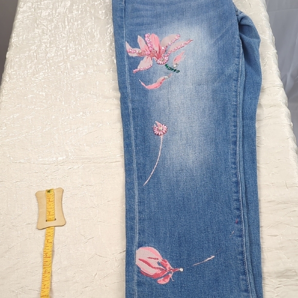 New York & Company Denim Jeans with Pink Floral Design - Picture 3 of 3